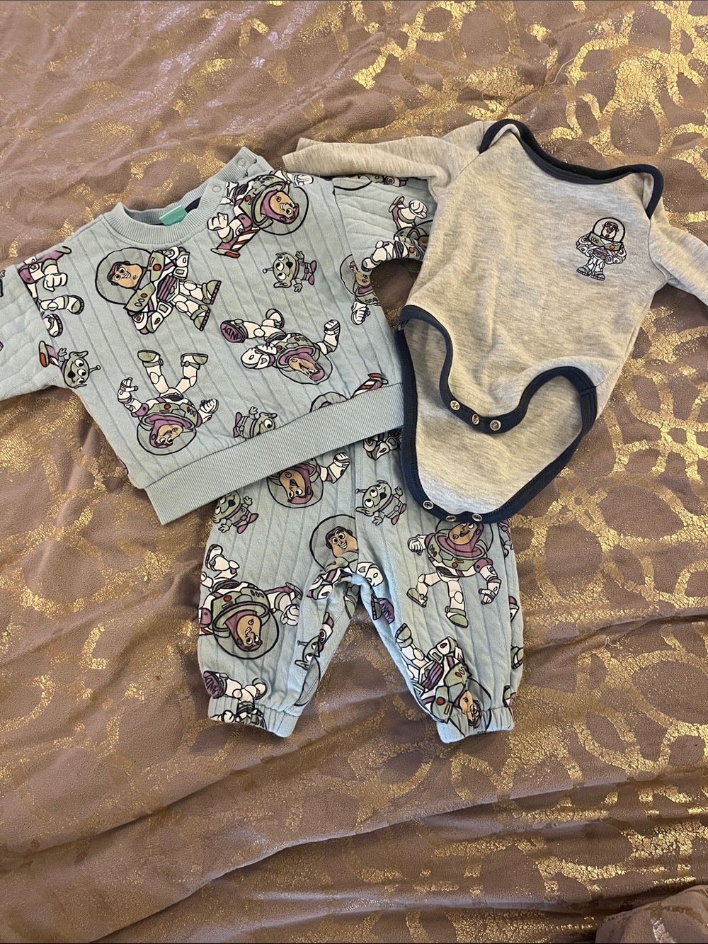 Disney Light Blue Buzz Lightyear Matching Set - Sweatshirt, Pants & Bodysuit